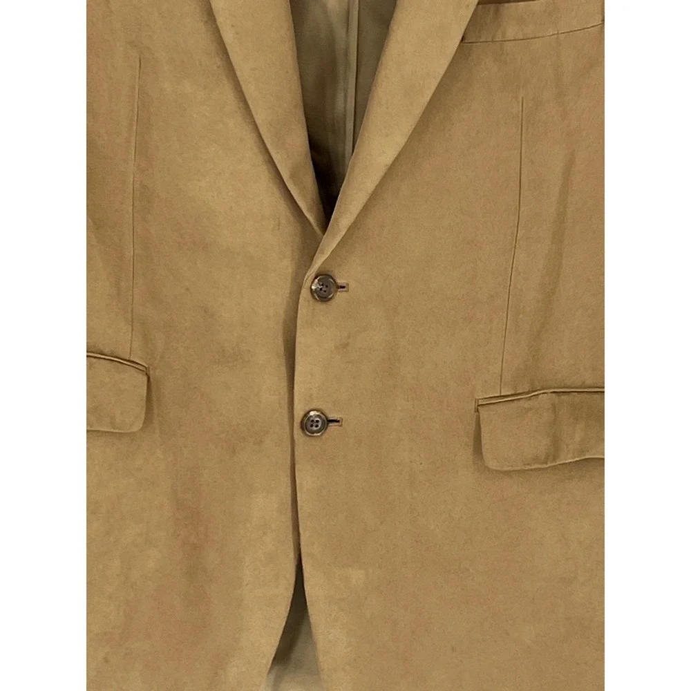 Chaps Mens Blazer 44R Sport Coat Tan Faux‎ Suede Two Button Classic